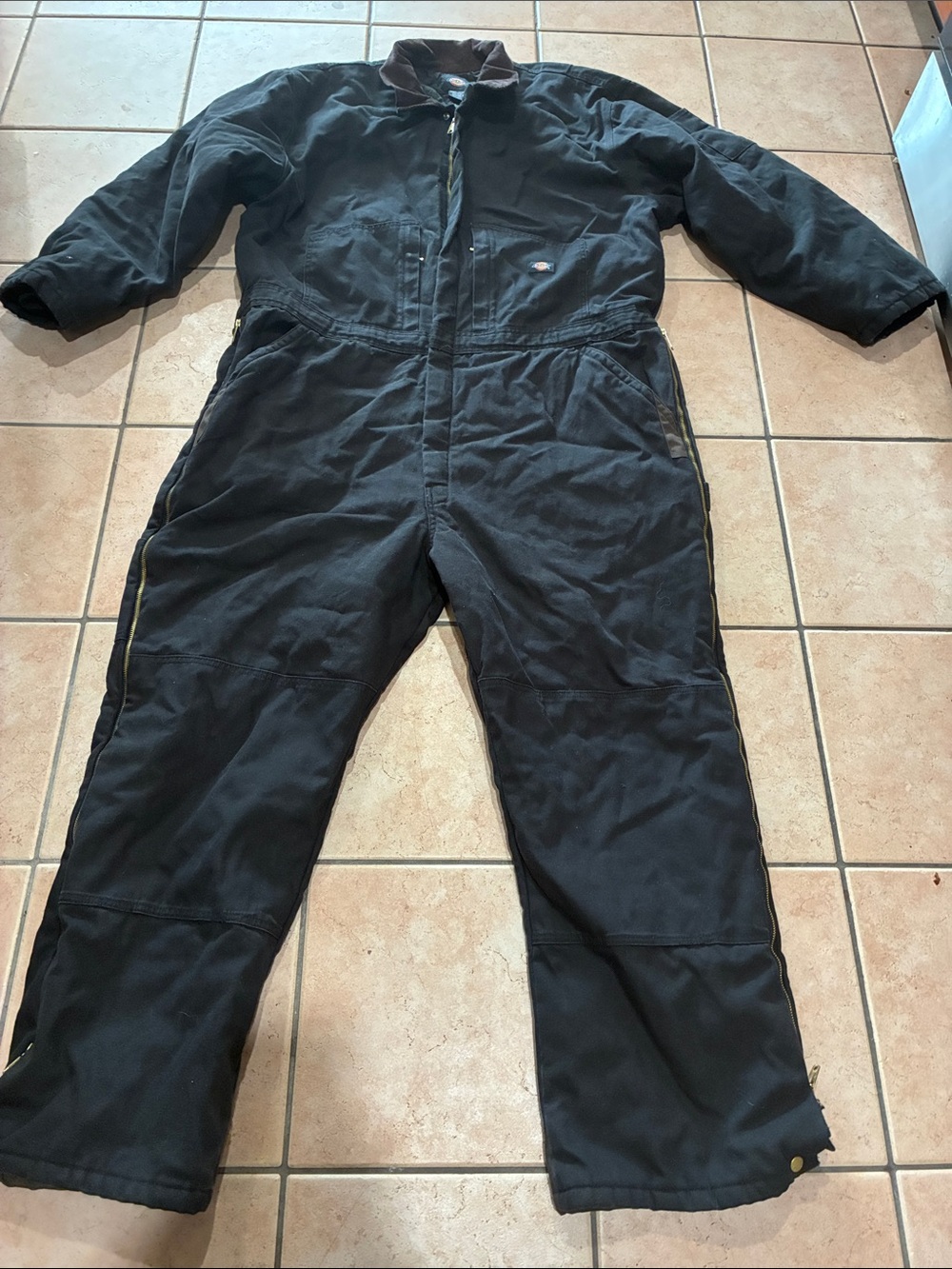 Dickies Black Work Jumpsuit with Brown Collar